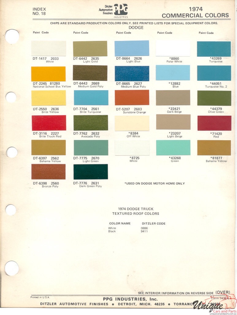 1974 Dodge Truck Paint Charts PPG 1